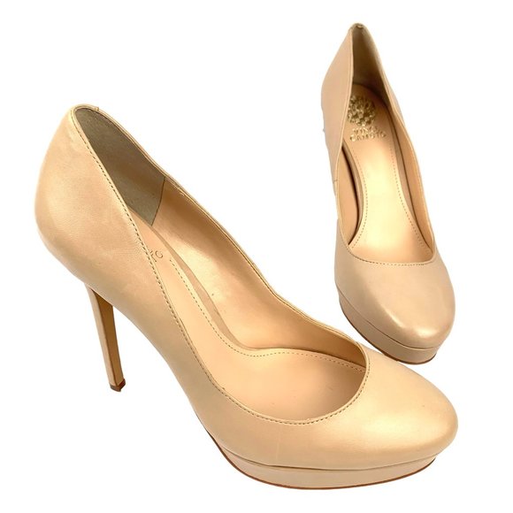 VINCE CAMUTO Niomi Tan Leather Round‎ Toe Platform Stilettos - Picture 10 of 10